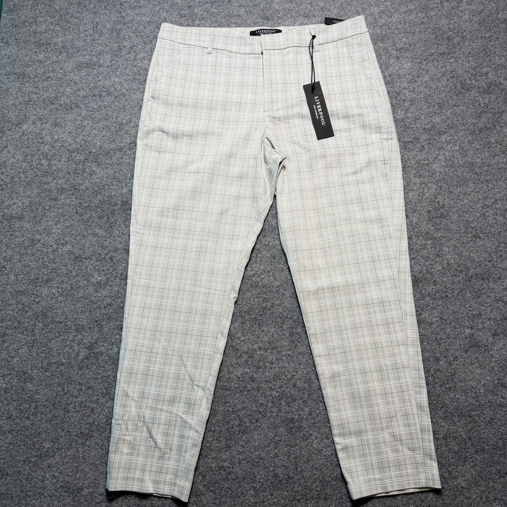 LIVERPOOL LOS ANGELES Kelsey Knit Trousers Grey White Plaid Pants Size 16